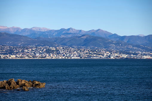 View across the Baie des Anges (Bay of Angels) in Antibes in the south of France