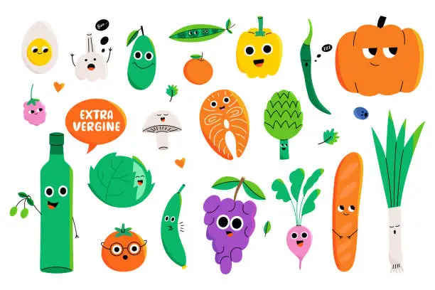 Vector illustration of Cartoon food characters collection