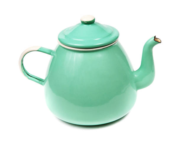 istock Green Metal teapot on white 182032860