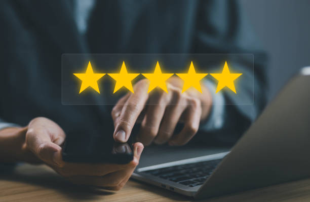 istock 5-star rate review from smartphone, satisfaction survey concept 1820329116