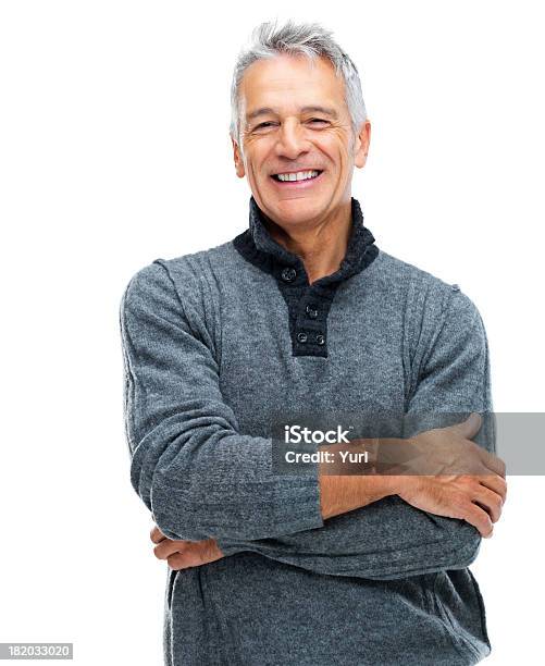 Arms Crossed And Radiating Confidence Stock Photo - Download Image Now - Men,  White Background, Mature Men - iStock