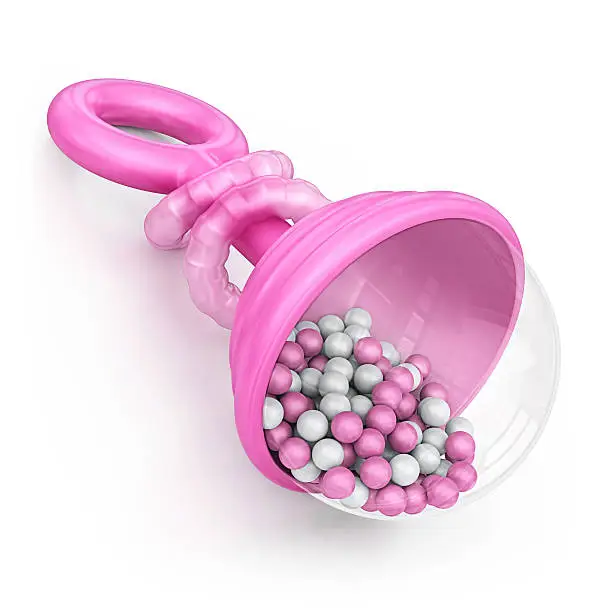 isolated pink baby rattle.3d render.