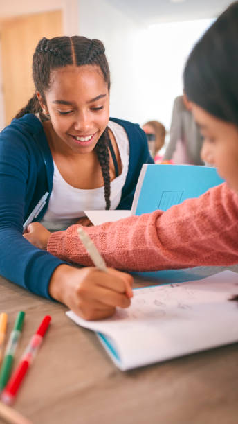 istock Two Female Secondary Or High School Students Collaborating In Study Area 1820333878