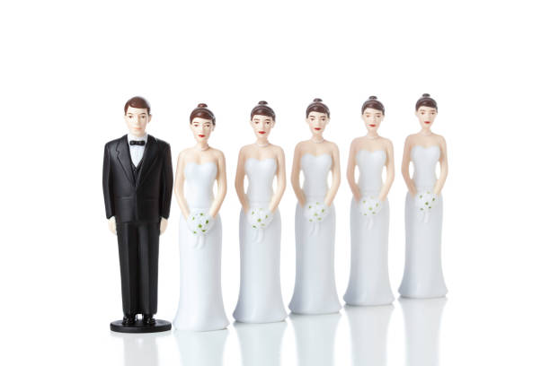 Multiple Marriages Wives Grooms lined up to marry a bride medium group of objects stock pictures, royalty-free photos & images