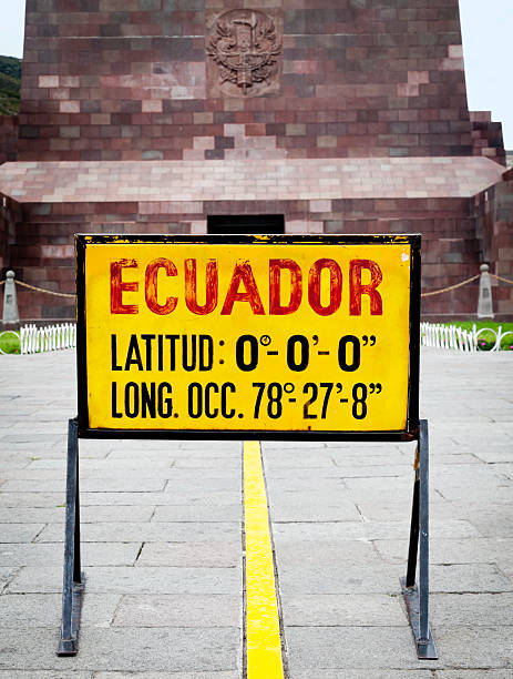 Equator line in Ecuador "The Equator in Ecuador, marked with a yellow line at the monument Mitad del Mundo." equator stock pictures, royalty-free photos & images