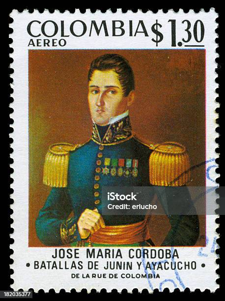 José María Córdoba Sello Postal Colombia Foto de stock y más banco de imágenes de Simón Bolívar - Simón Bolívar, Ayacucho, Batalla