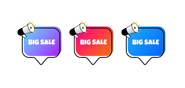 istock Big sale bubbles. Flat, color, message bubbles, big sale signs. Vector icons 1820364346