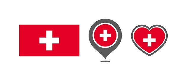 istock National flag of the Switzerland. Flag in the shape of rectangles, location marks, hearts. Switzerland national flag for language selection design. Vector icons 1820364533