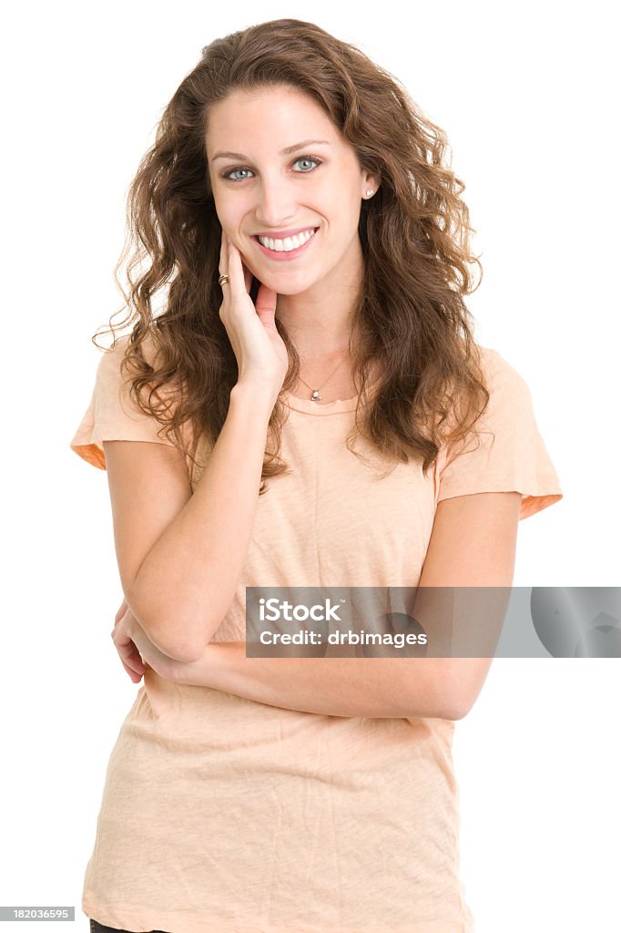 幸せな笑顔若い女性の上半身のポートレート - 半そでのロイヤリティフリーストックフォト
