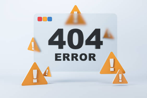 istock Concept of a 404 error message with warning icons on a light background. 3D Rendering 1820366813
