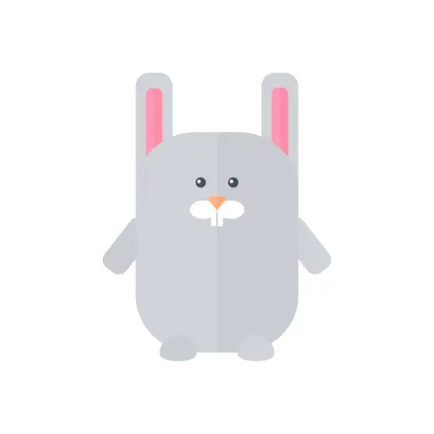 Vector illustration of Cute rabbit with long ears, gray bunny, childish simple funny pet