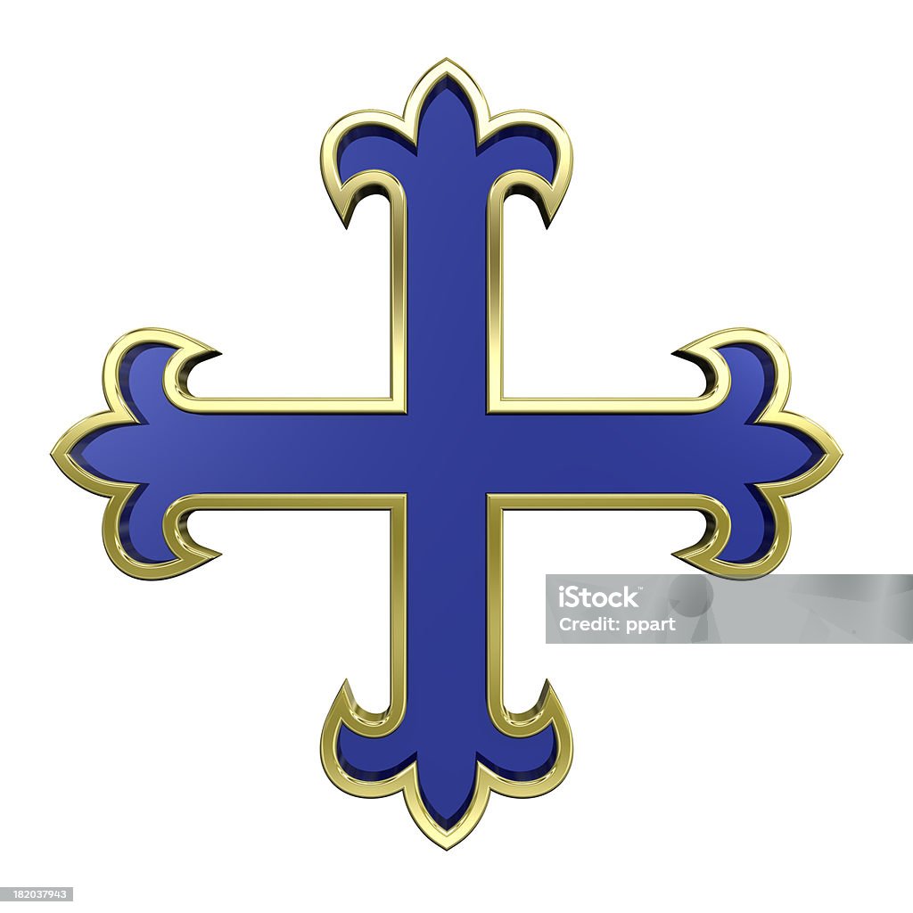 Blu con montatura in oro isolato su bianco araldica cross. - Foto stock royalty-free di A forma di croce