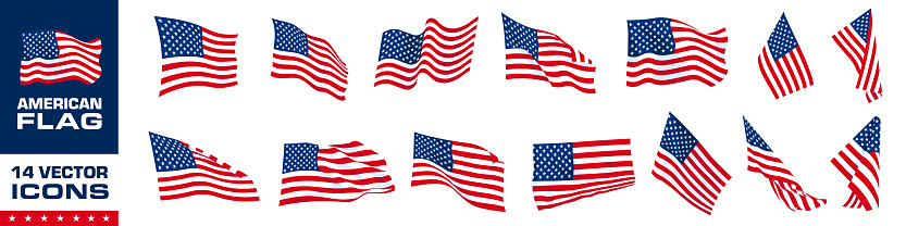 American flag sign set. Flat style.