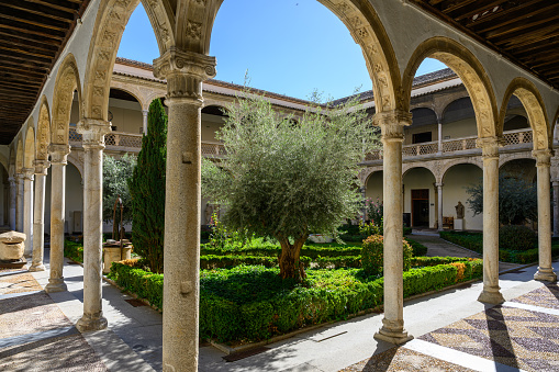 Quiet courtyard of ancient Hospital de Santa Cruz of Toledo, Spain