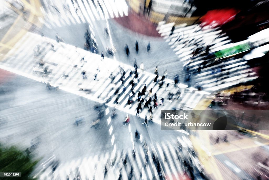 Shibuya crossing "Shibuya crossing, Tokyo. Pedestrians in motion. Zoom blur.iStockalypse Tokyo 2010" Black Color Stock Photo