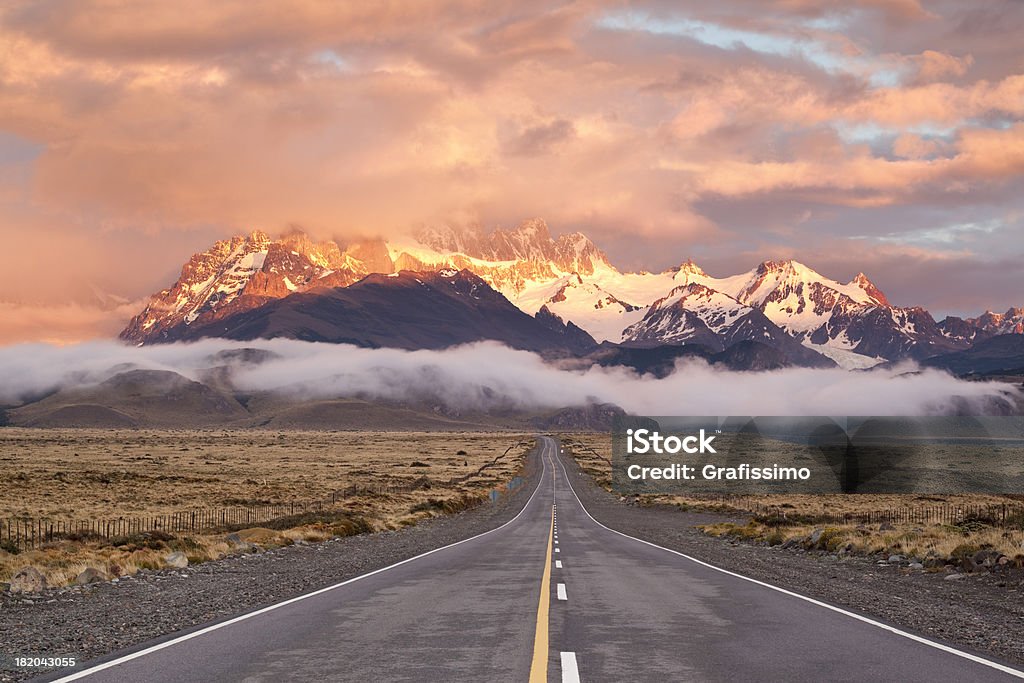 Dramatic sky over empty highway in Argentina Patagonia  Argentina Stock Photo