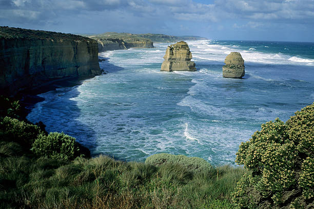 Photo of limestone cliffs and stacks in the sea, Victoria, Australia