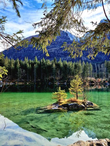 istock Small Island with trees in lake Hintersee 1820435836