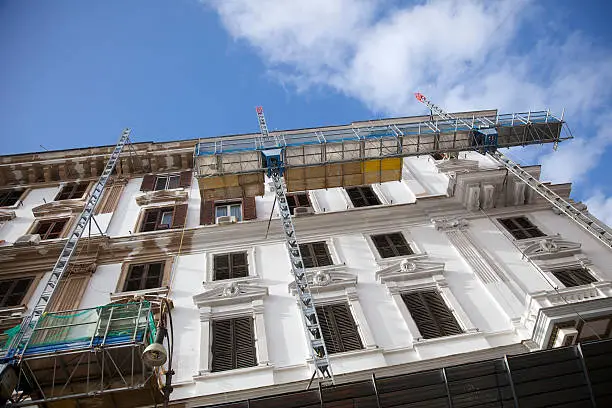 Renovation work on an elegant old building in Rome, Italy.