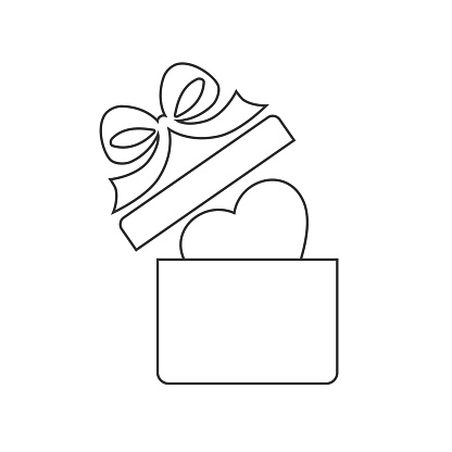 istock Gift box with heart line icon set. St. Valentine's Day simple illustrations in line and solid styles. Love symbols 1820451646