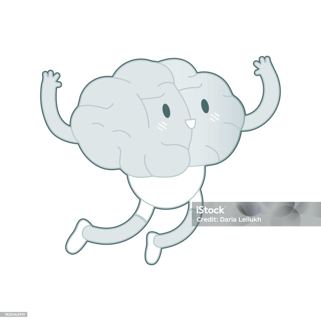 Jumping Brain Black And White Cheerful Brain Jump With Arms Raised Modern Flat Vector ...
