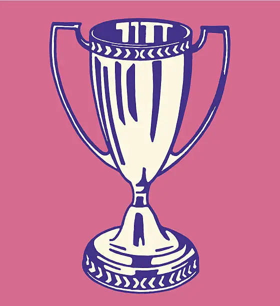 Vector illustration of Drawing of trophy cup against pink background