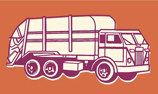 Vector illustration of A drawing of a garbage truck against an orange background