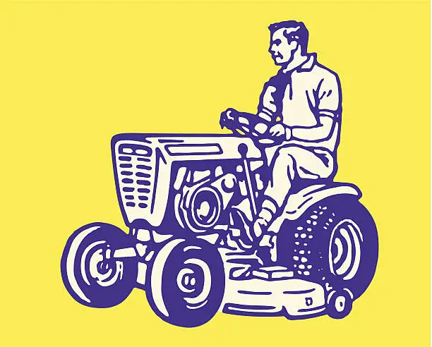 Vector illustration of Man Driving Lawn Tractor