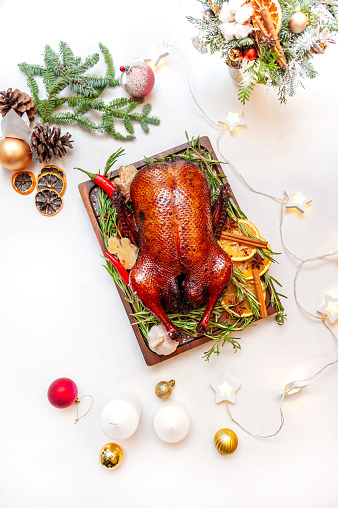 Traditional festive food for Christmas or Thanksgiving turkey isolated