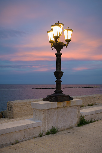 Charm Along the Promenade: Beautiful Street Lamps Illuminate Bari, Puglia, Italy
