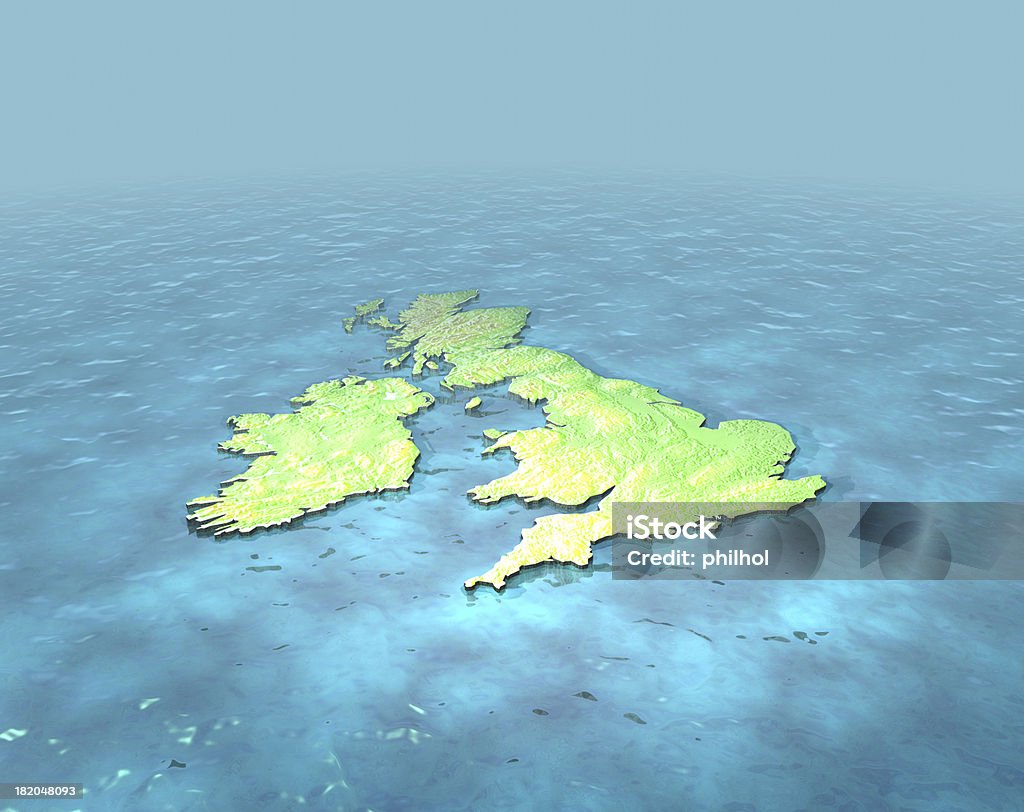 3 D con contorno Mapa de Reino Unido sobre el mar - Foto de stock de Mapa libre de derechos