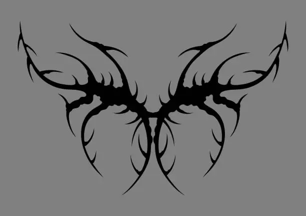 Vector illustration of Cyber sigilism wings. Neo tribal gothic style tattoo.