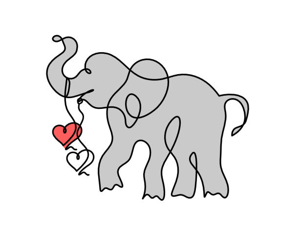 ilustrações de stock, clip art, desenhos animados e ícones de silhouette of color abstract elephant with heart as line drawing - detent