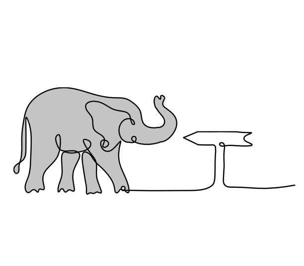 ilustrações de stock, clip art, desenhos animados e ícones de silhouette of color abstract elephant with direction as line drawing - detent