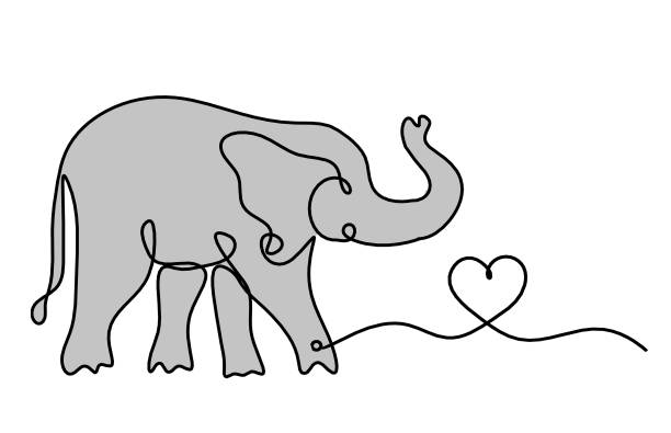 ilustrações de stock, clip art, desenhos animados e ícones de silhouette of color abstract elephant with heart as line drawing - detent