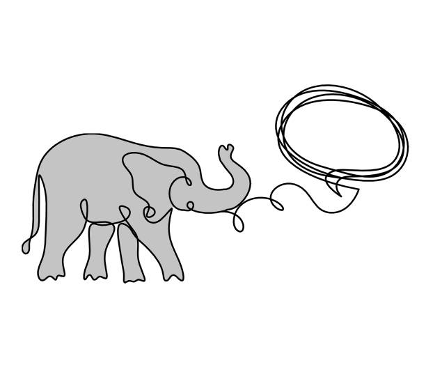ilustrações de stock, clip art, desenhos animados e ícones de silhouette of color abstract elephant with comment as line drawing - detent
