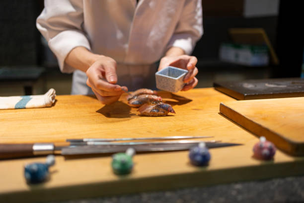 istock Chef is making Japanese Omakase in the restaurant 1820500191