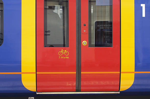 istock Bike access via brightly colored doors on an overground train 182050162