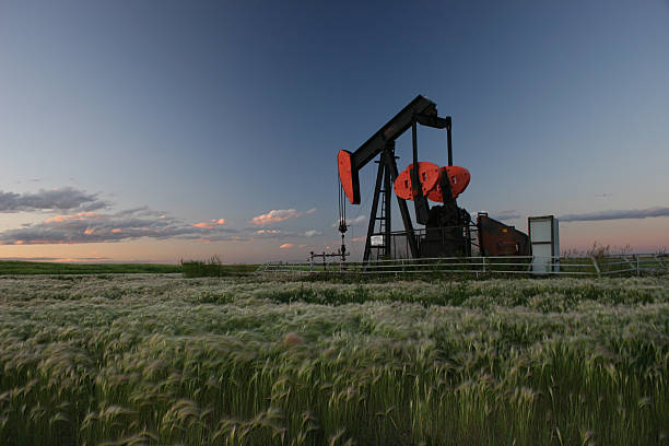 레드 pumpjack - oil pump oil industry alberta equipment 뉴스 사진 이미지
