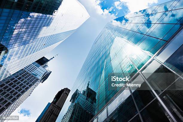 Blue Manhattan Skyscapers Wall Street Financial District New York City Stock Photo - Download Image Now