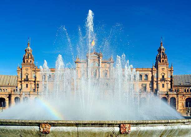 fountain - seville sevilla fountain palacio espanol stock-fotos und bilder