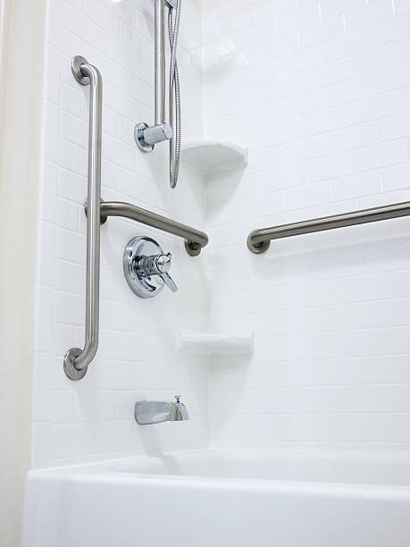 Disabled Handicapped Shower with Grab Bars stock photo