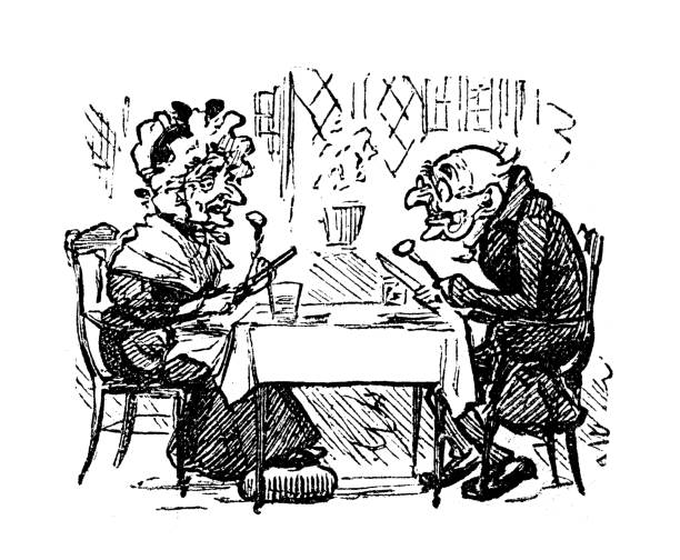 イギリスの風刺似顔絵漫画イラスト - dining table table cartoon dining点のイラスト素材／クリップアート素材／マンガ素材／アイコン素材