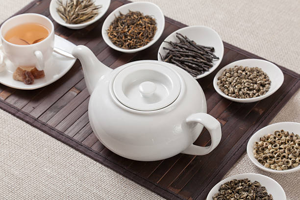 różne rodzaje z filiżanką herbaty i czajnik do herbaty - chinese tea zdjęcia i obrazy z banku zdjęć