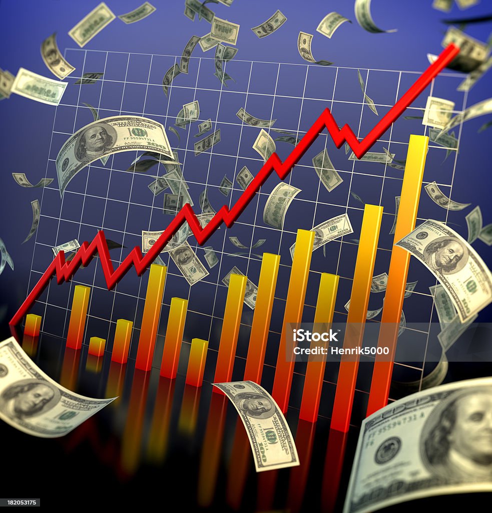 Bull Market-finanzielle Daten und fliegen Dollar - Lizenzfrei US-Dollar-Geldschein Stock-Foto
