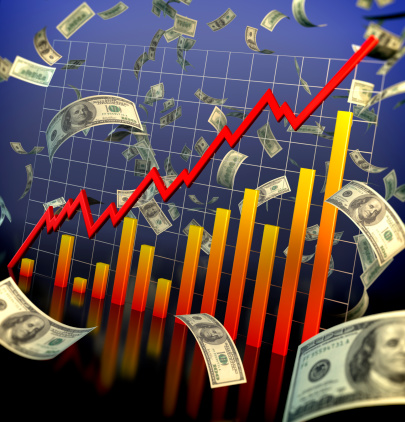 Bull Market - Financial Data and flying dollars
