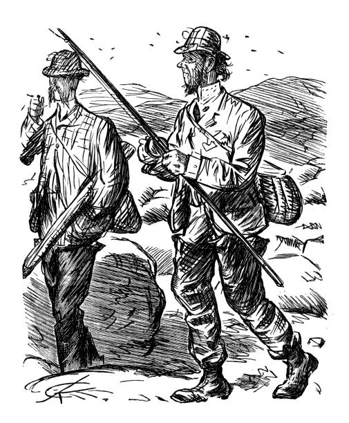 British satire caricature comic cartoon illustration British satire caricature comic cartoon illustration two men hunting stock illustrations