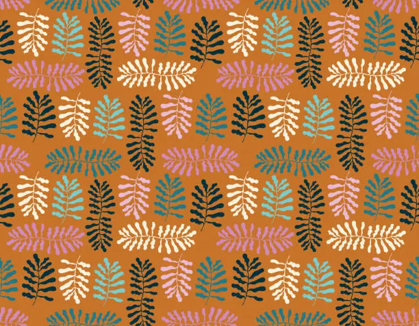 Vector illustration of Trendt abstract seamless vector patterns in Fauvist style withNature Botanical garden flower abd leaves