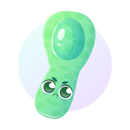 Cartoon character of the bacterium Clostridium botulinum with an unhappy face on a white background.