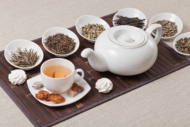 istock Various kinds of tea with cup and teapot 182054054